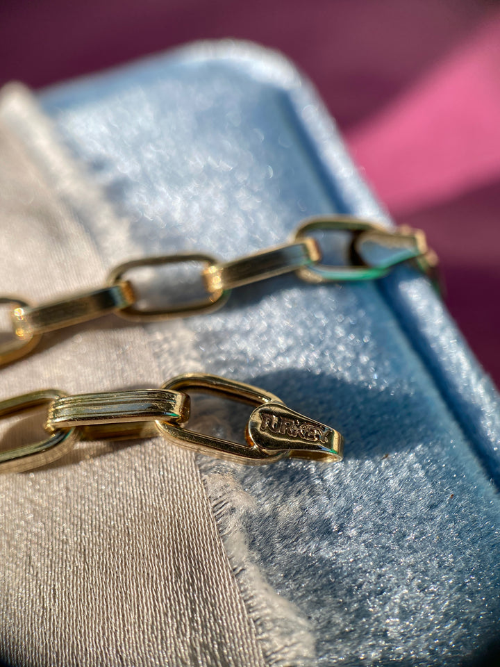 Vintage Ribbed Link Gold Chain Bracelet In 10k Warm Yellow Gold 7.30" (Copy)