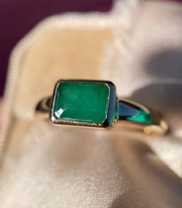 Natural Emerald Bezel Set Ring in 14k Warm Yellow Gold