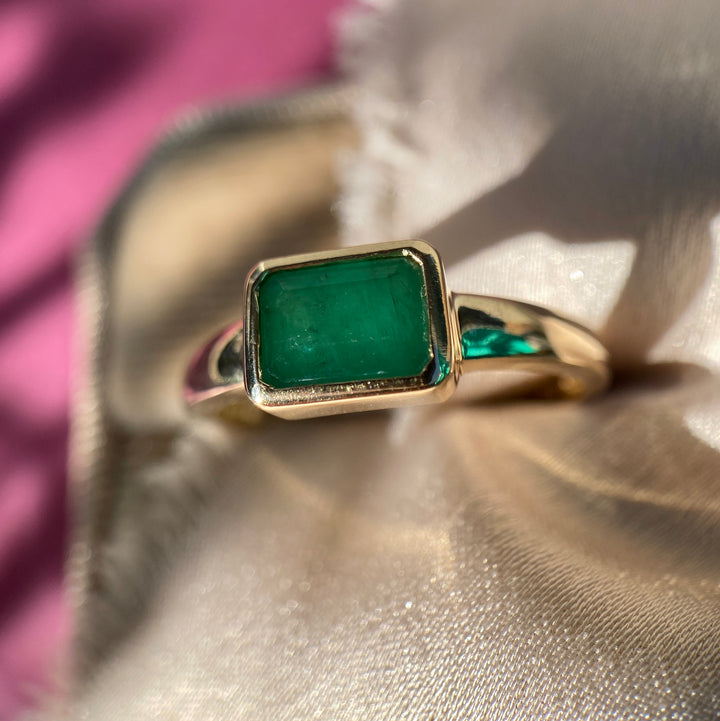 Natural Emerald Bezel Set Ring in 14k Warm Yellow Gold