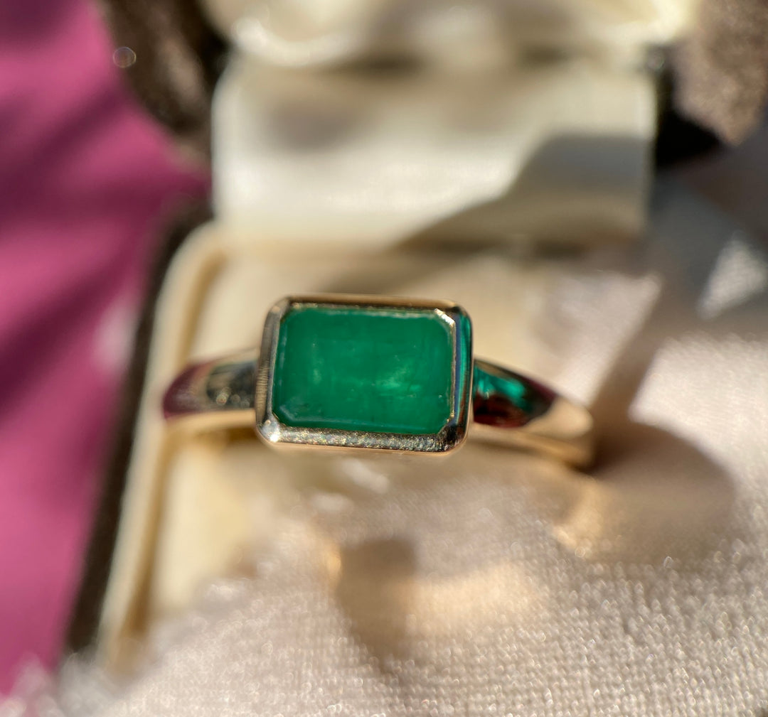 Natural Emerald Bezel Set Ring in 14k Warm Yellow Gold