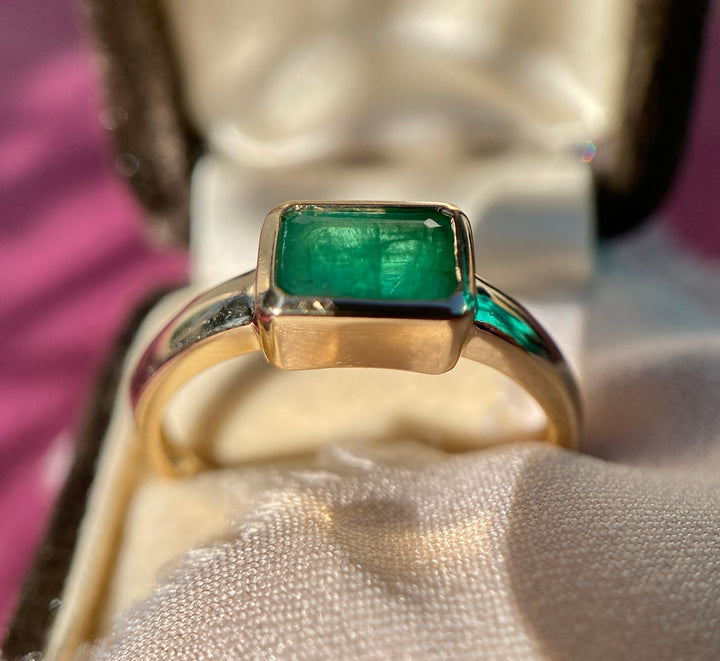 Natural Emerald Bezel Set Ring in 14k Warm Yellow Gold
