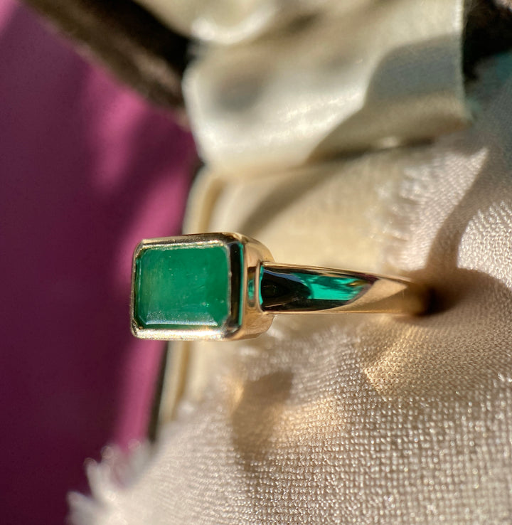 Natural Emerald Bezel Set Ring in 14k Warm Yellow Gold