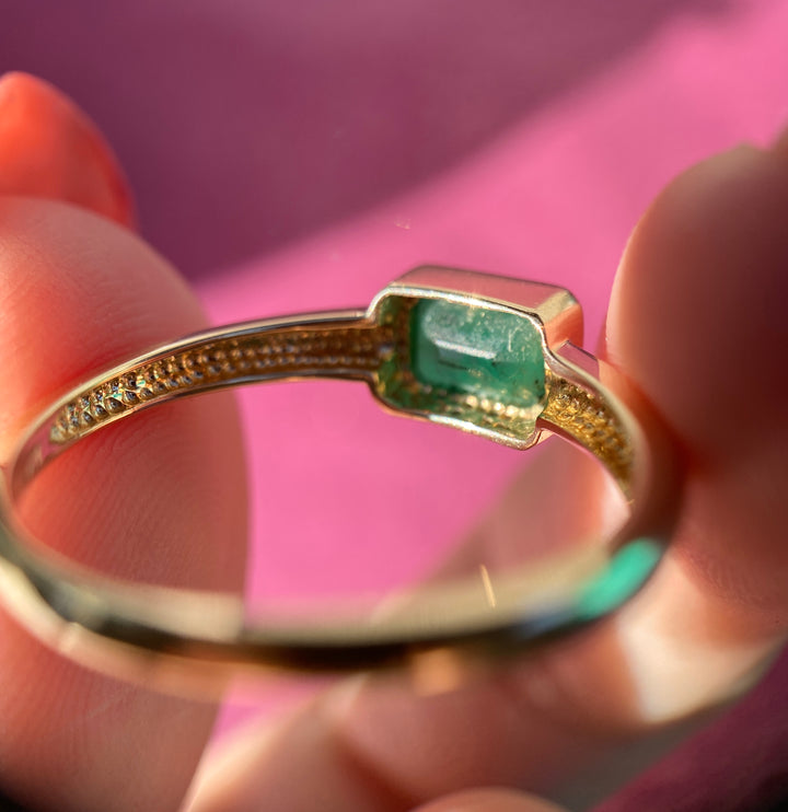 Natural Emerald Bezel Set Ring in 14k Warm Yellow Gold