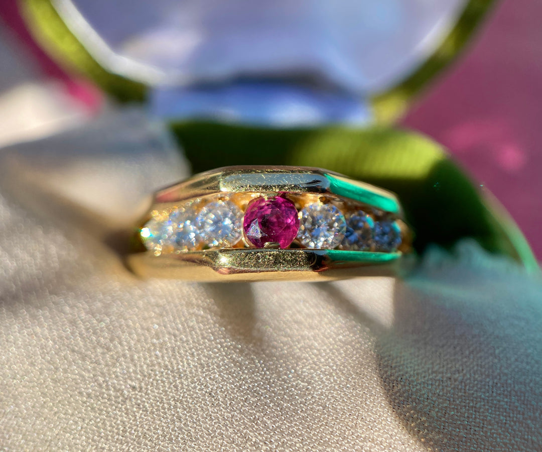 Dazzling Natural Ruby and Diamond Band in 14k Yellow Gold