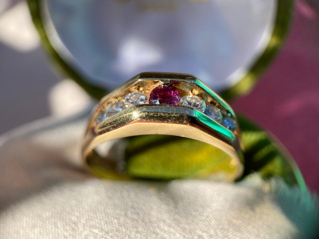 Dazzling Natural Ruby and Diamond Band in 14k Yellow Gold