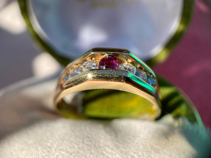 Dazzling Natural Ruby and Diamond Band in 14k Yellow Gold