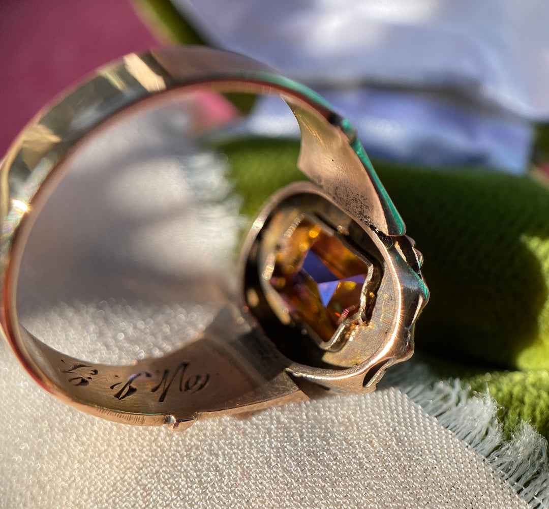 Victorian Sunrise Topaz and Seed Pearl Ring in 10k Rose Gold