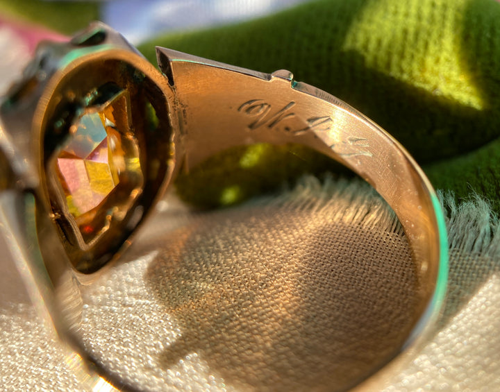 Victorian Sunrise Topaz and Seed Pearl Ring in 10k Rose Gold