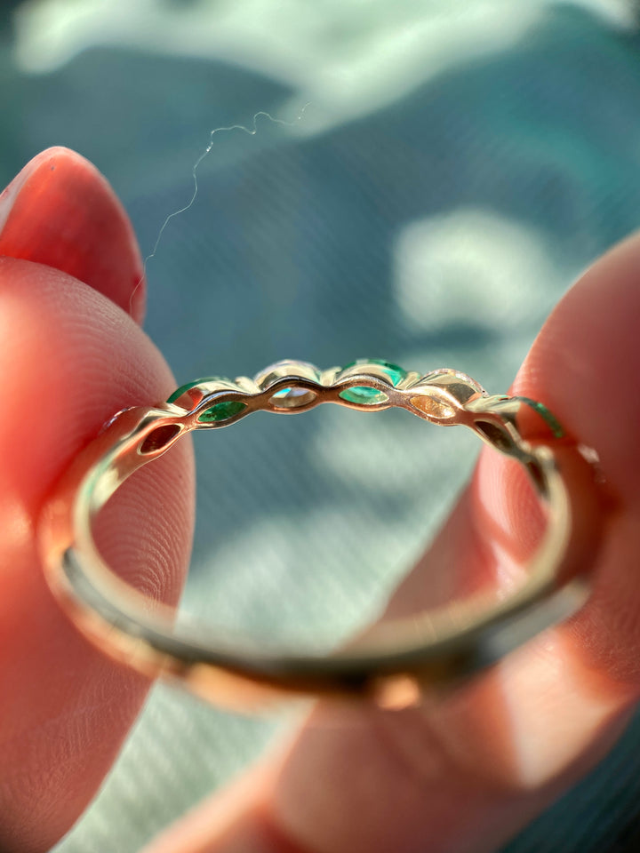 Marquise Natural Diamond and Emerald Band in 14k Yellow Gold