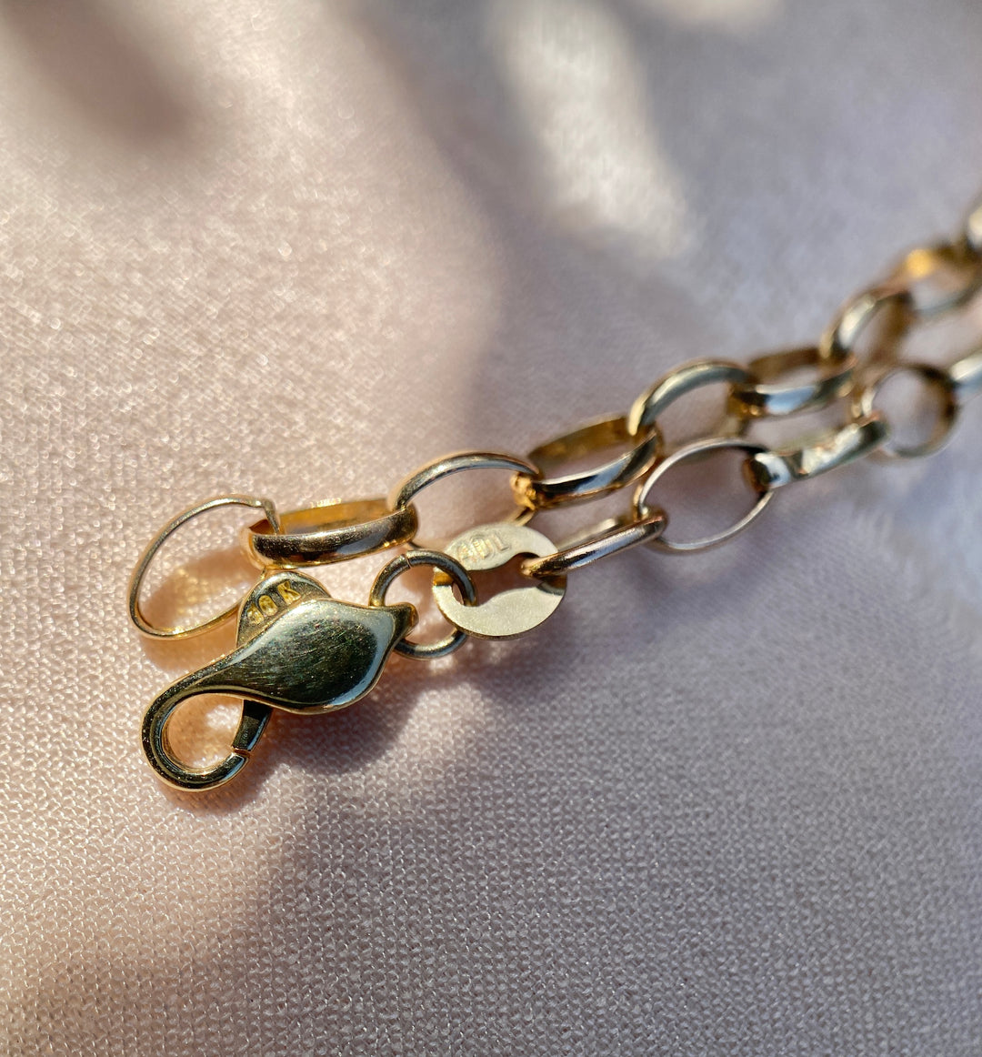 Vintage Padlock Diamond Heart Link Chain Bracelet In Solid 10k Yellow Gold 6.5"