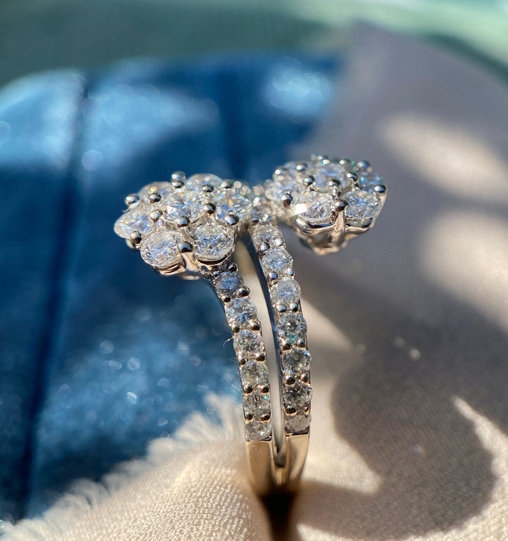 Modern Flower Power Natural Diamond Ring in 18k White Gold 1.20TCW