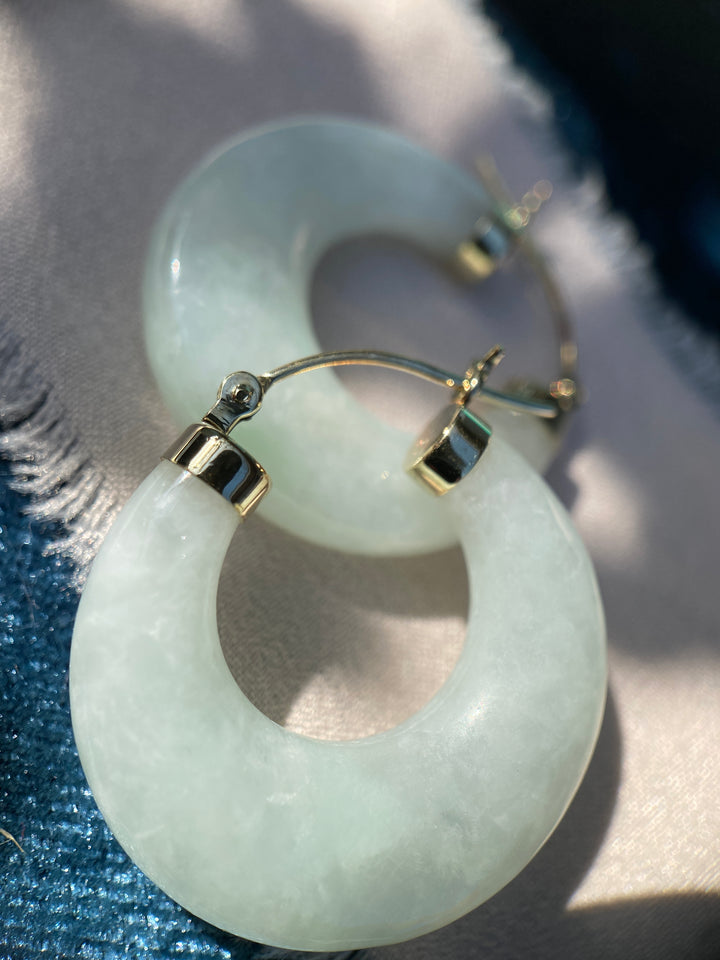 Vintage Dreams Jade Hoops in 10k Yellow Gold
