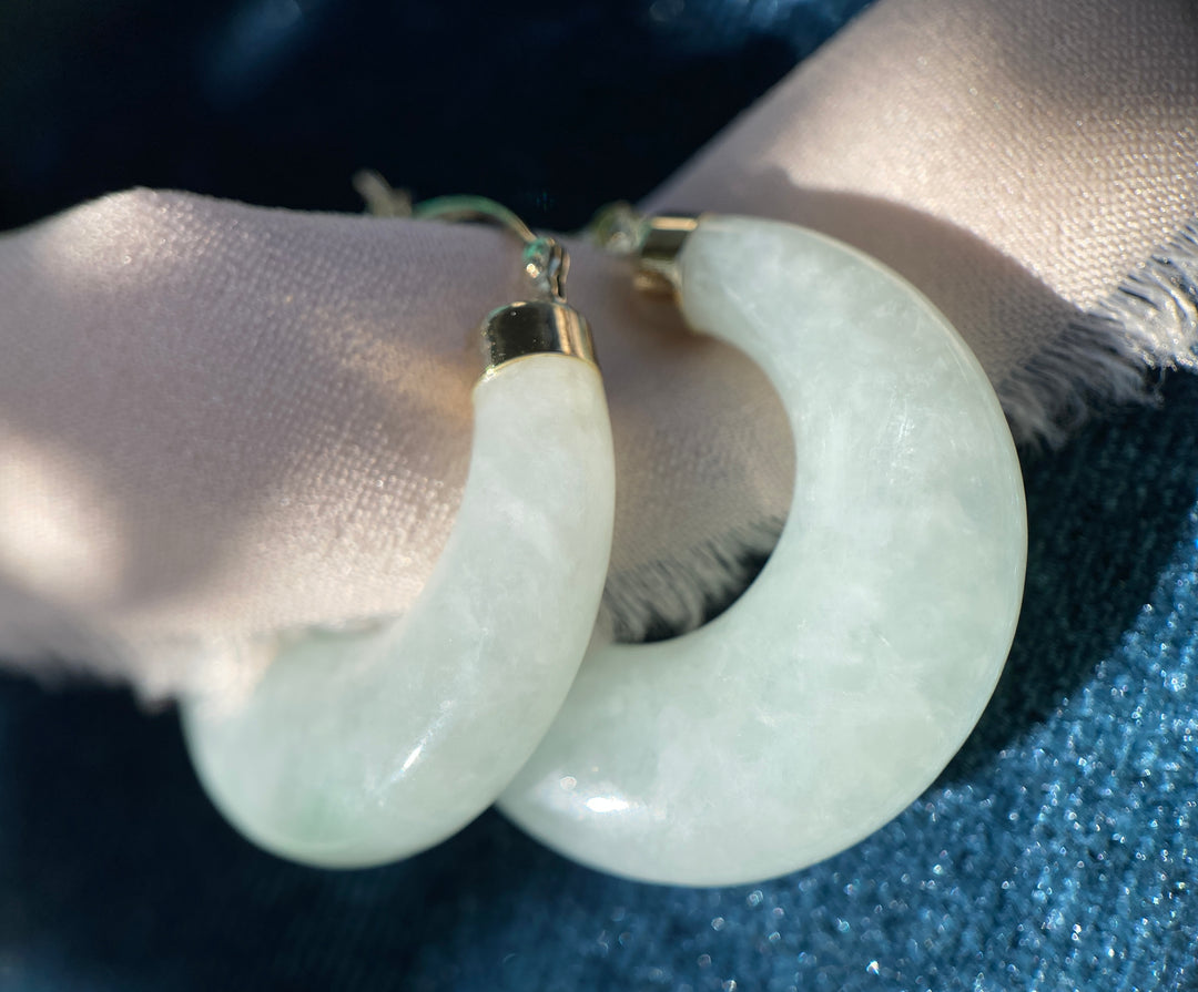 Vintage Dreams Jade Hoops in 10k Yellow Gold