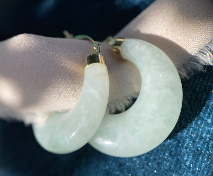 Vintage Dreams Jade Hoops in 10k Yellow Gold