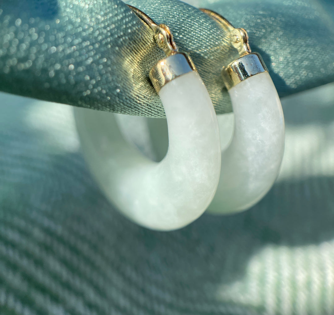 Vintage Dreams Jade Hoops in 10k Yellow Gold