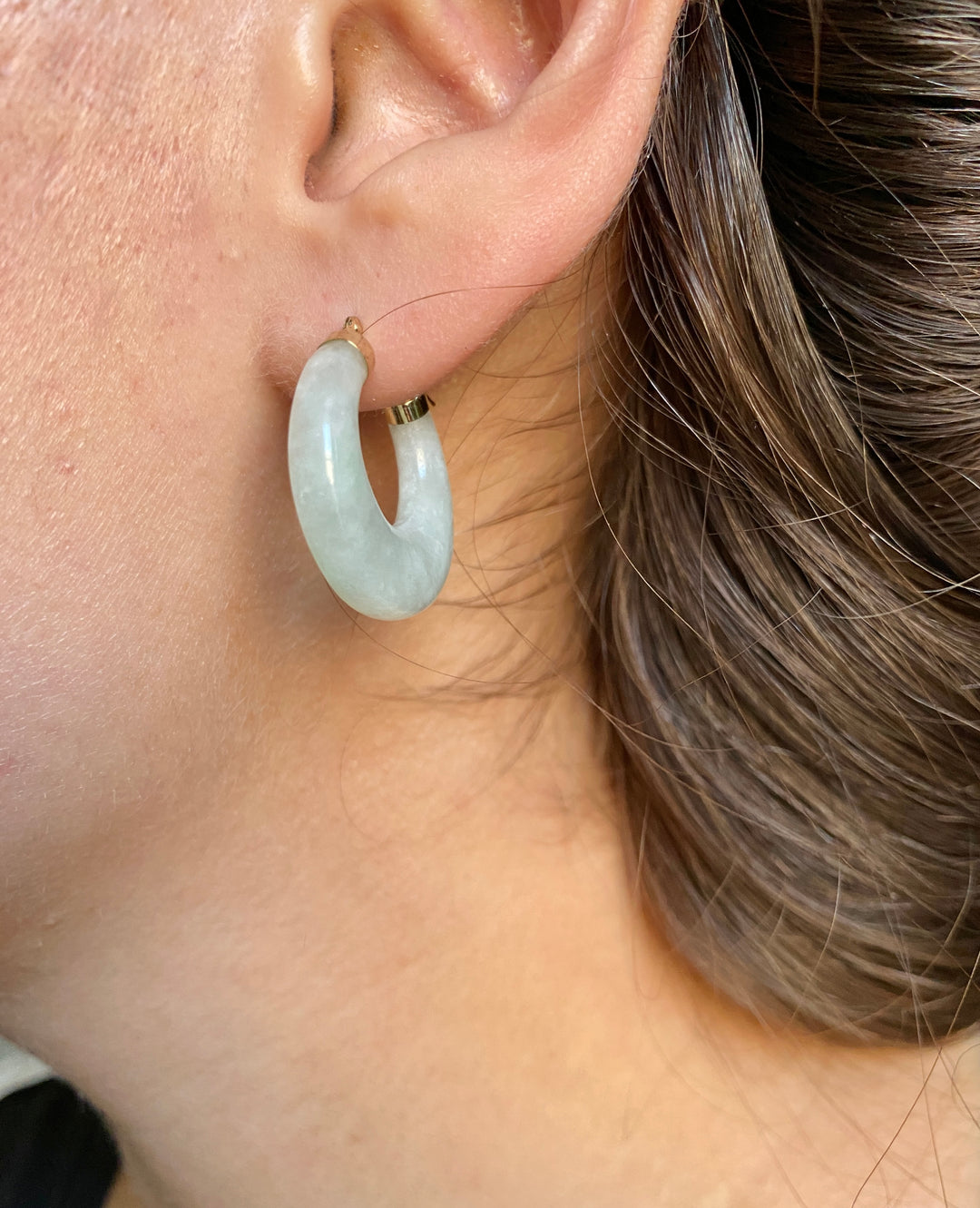 Vintage Dreams Jade Hoops in 10k Yellow Gold