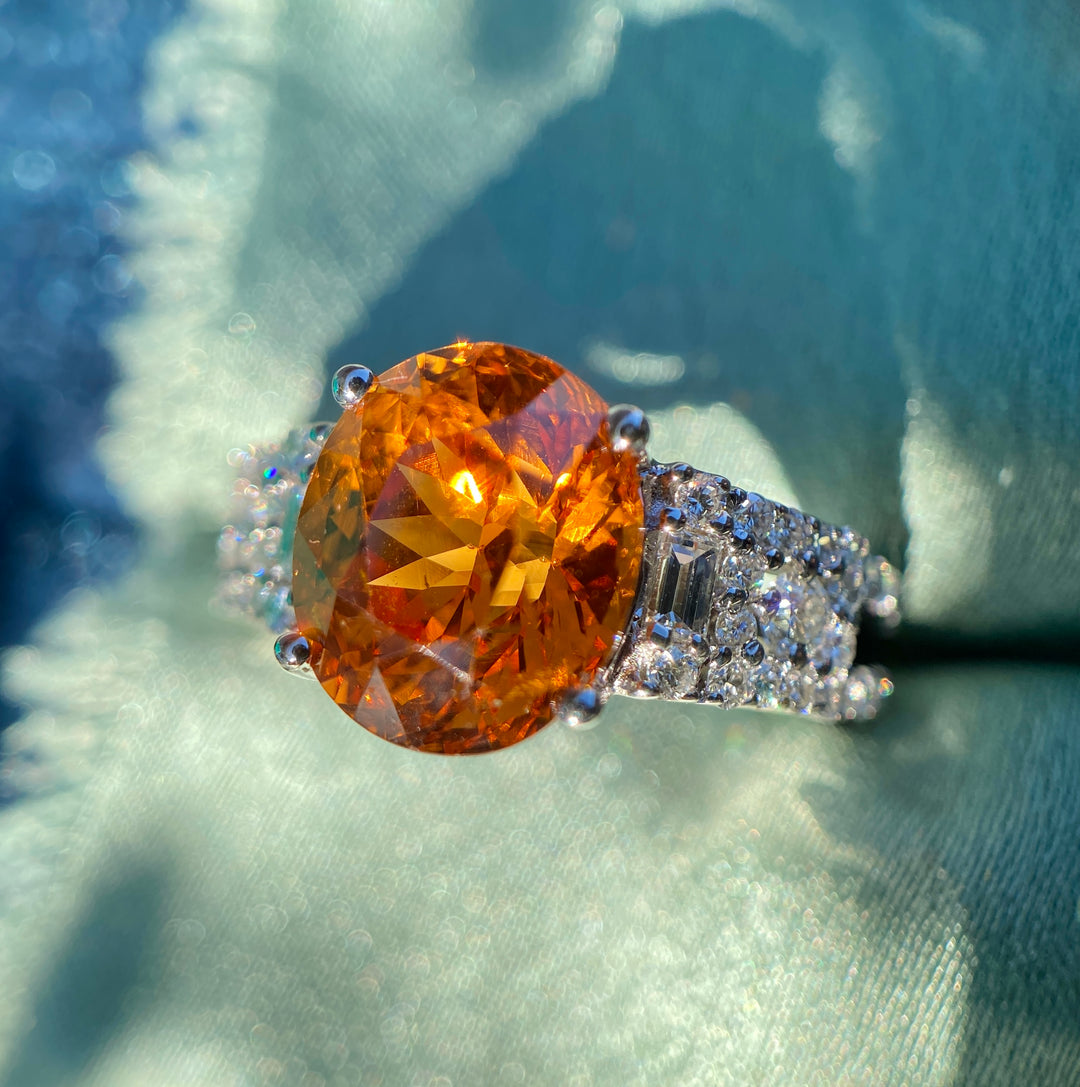 Estate Spessartite And Diamond Ring in 18k White Gold 6.9tcw