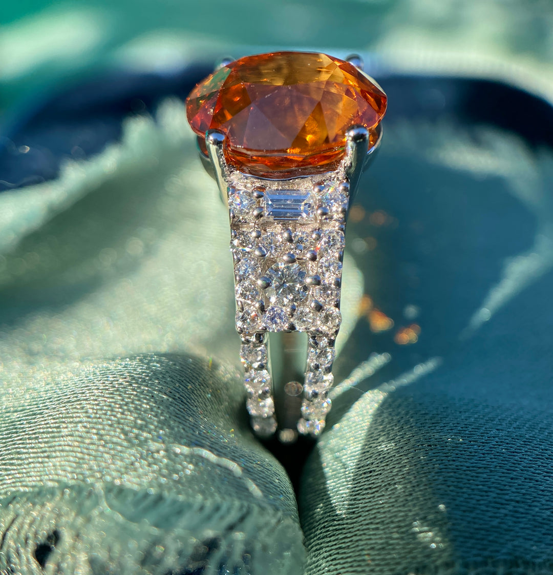 Estate Spessartite And Diamond Ring in 18k White Gold 6.9tcw