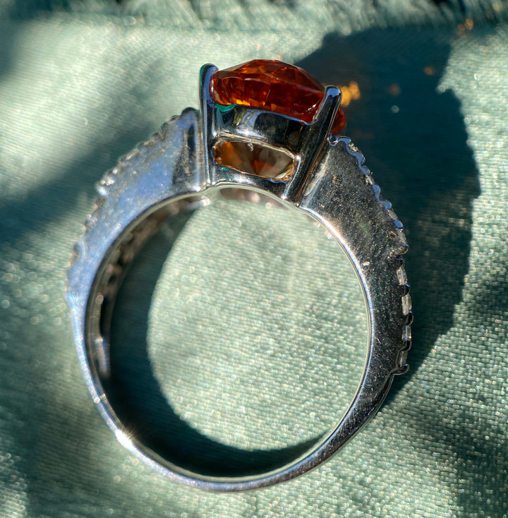 Estate Spessartite And Diamond Ring in 18k White Gold 6.9tcw