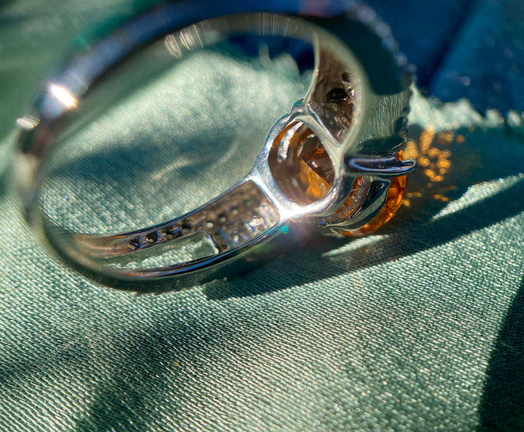 Estate Spessartite And Diamond Ring in 18k White Gold 6.9tcw