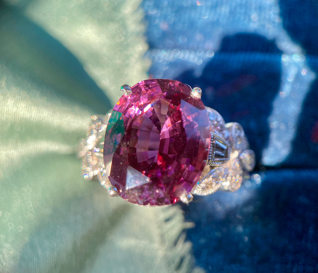 Violet Spinel And Diamond Ring in 18k White Gold 7.73tcw