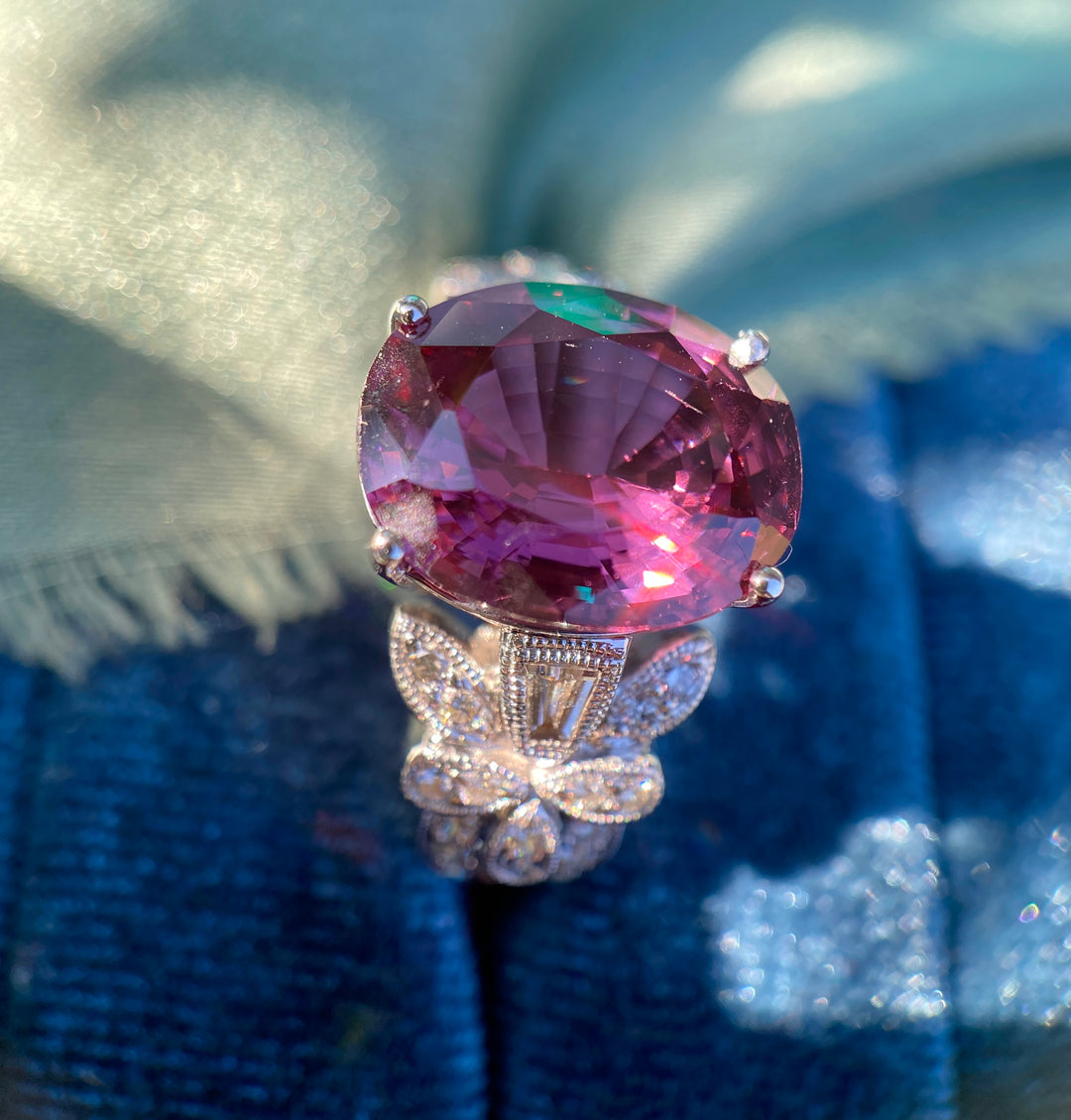 Violet Spinel And Diamond Ring in 18k White Gold 7.73tcw