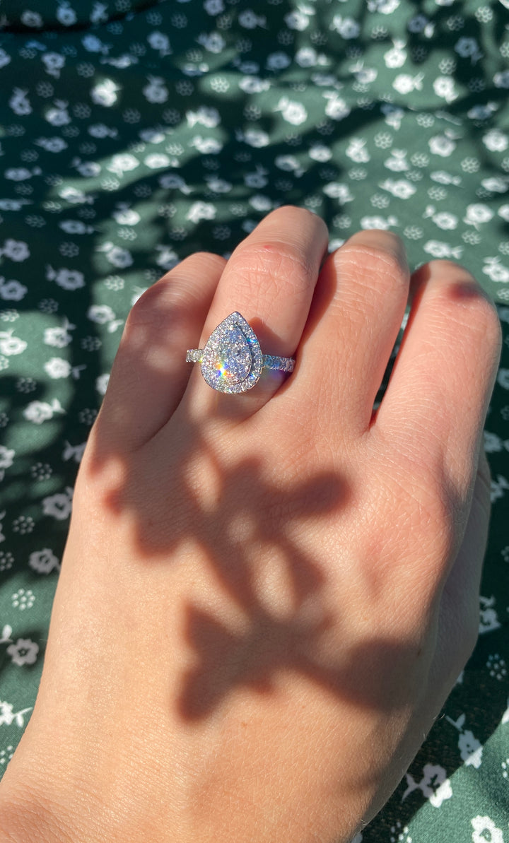Modern Pear Natural Diamond Wedding Ring Set in 10k White Gold  1.65TCW