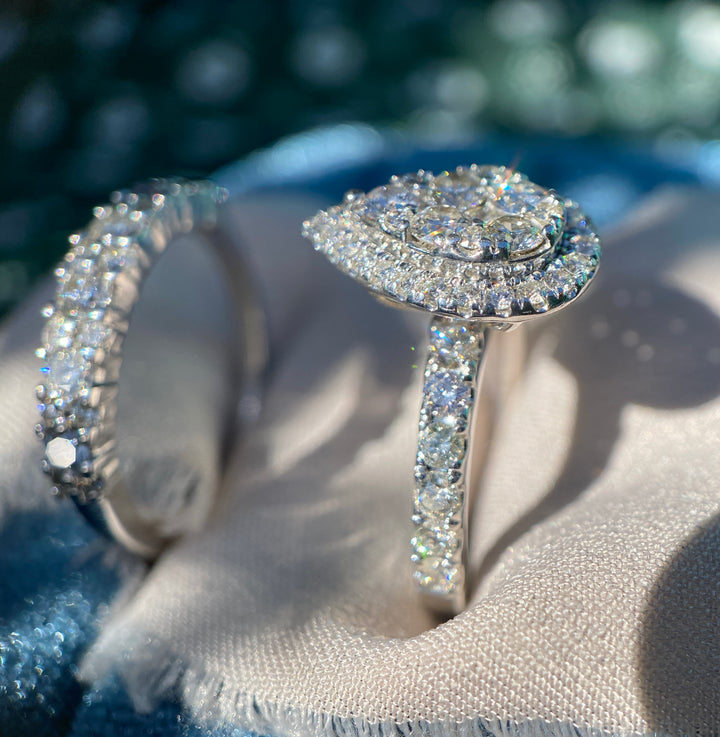 Modern Pear Natural Diamond Wedding Ring Set in 10k White Gold  1.65TCW