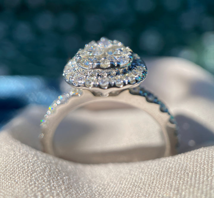 Modern Pear Natural Diamond Wedding Ring Set in 10k White Gold  1.65TCW