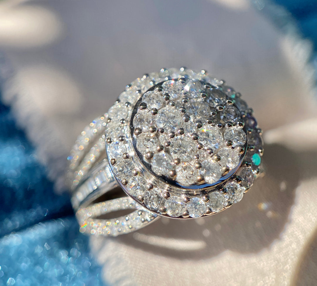 Modern Sunburst Natural Diamond Ring in 10k White Gold 2.8 TCW