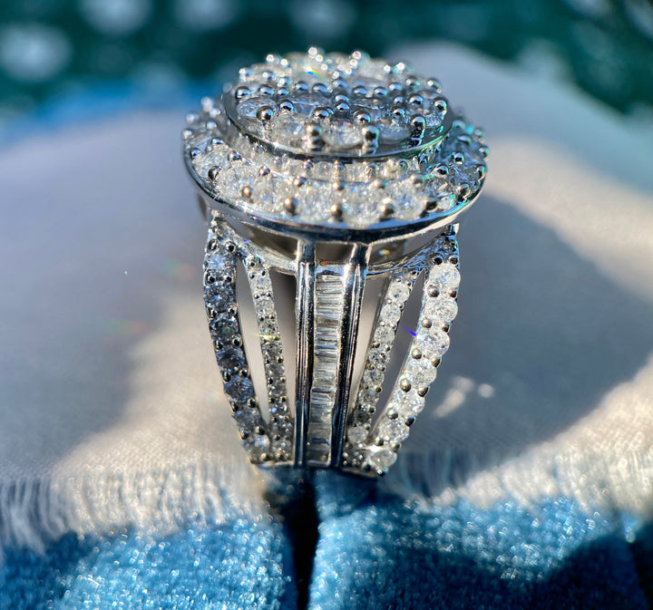 Modern Sunburst Natural Diamond Ring in 10k White Gold 2.8 TCW