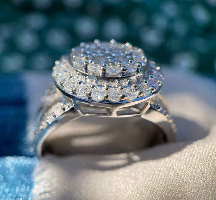 Modern Sunburst Natural Diamond Ring in 10k White Gold 2.8 TCW
