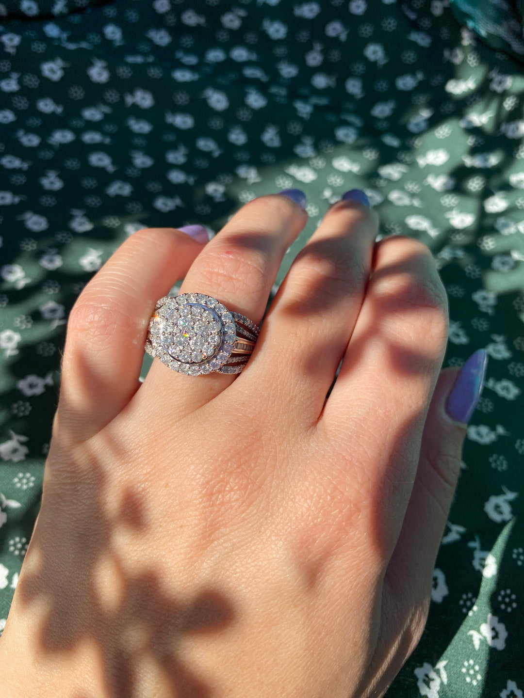 Modern Sunburst Natural Diamond Ring in 10k White Gold 2.8 TCW