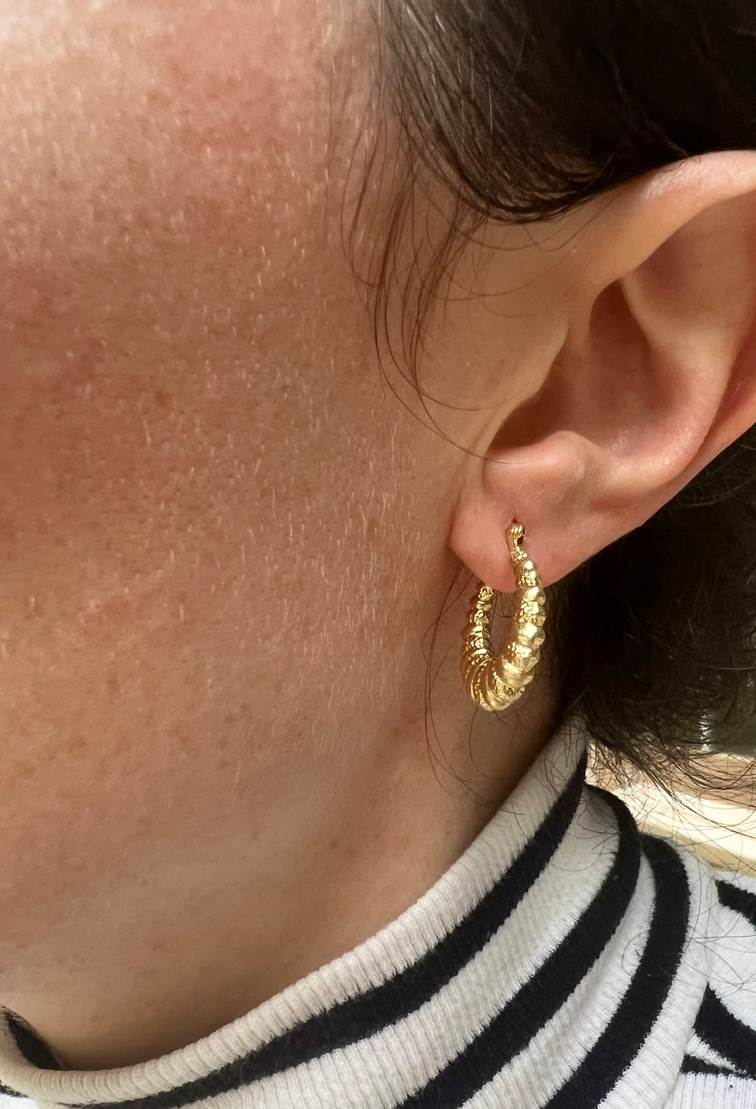 Detailed Twist Hoops in 14k Yellow Gold