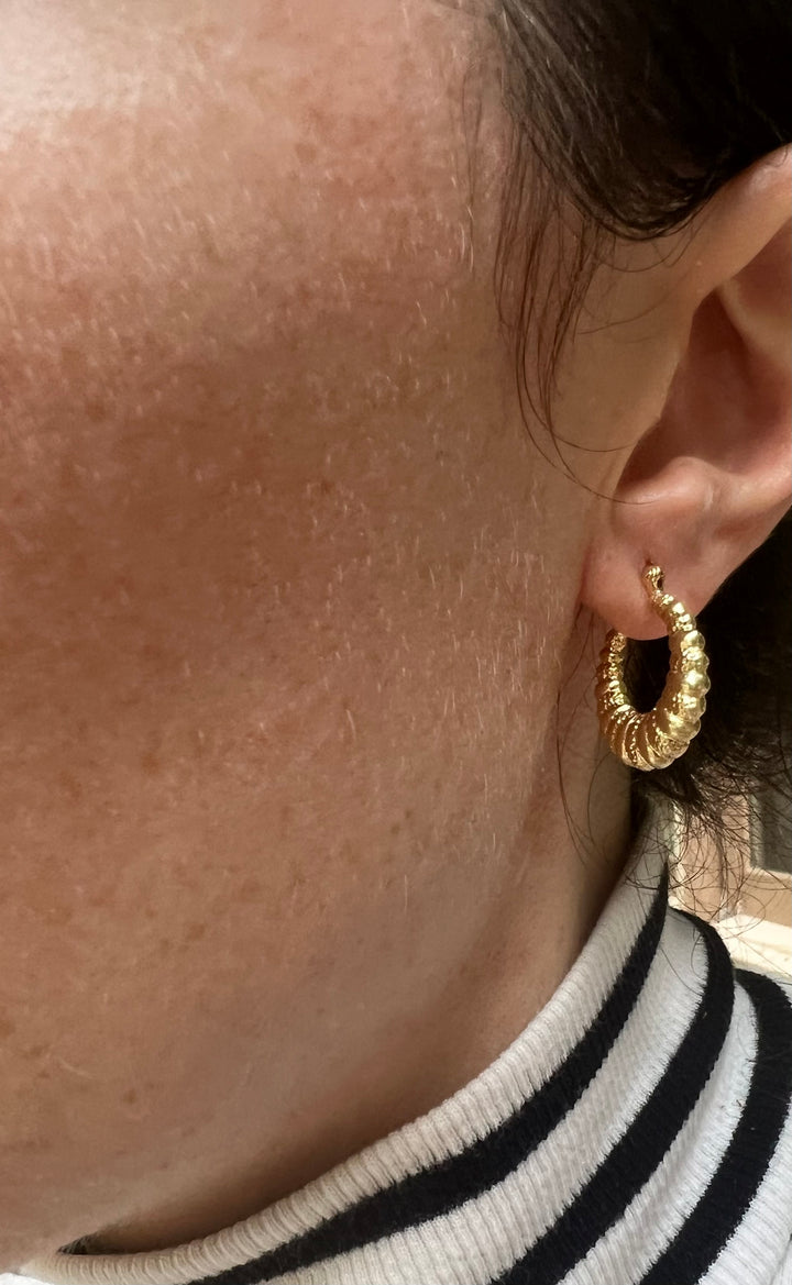 Detailed Twist Hoops in 14k Yellow Gold