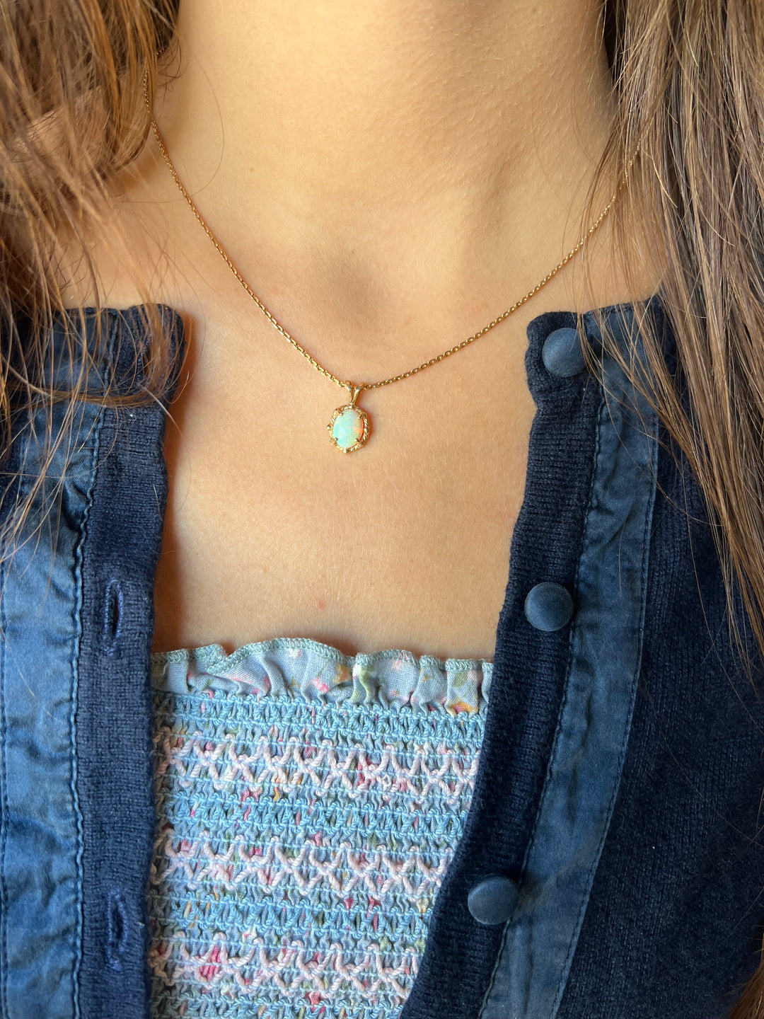 Vintage 90’s Opal Pendant in 14k Yellow Gold