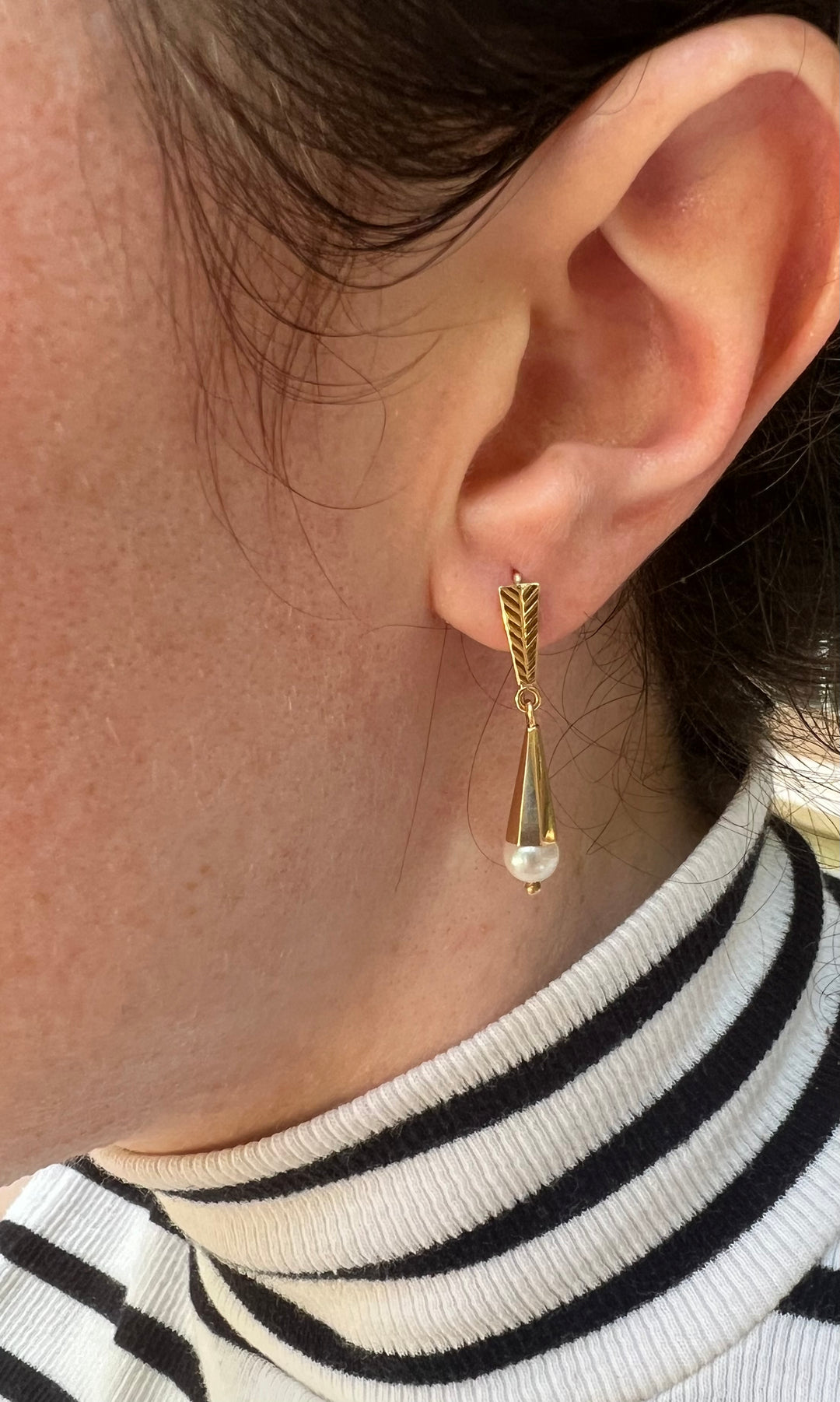 Timeless Diamond Pearl Dangle Earrings in 14k Yellow Gold