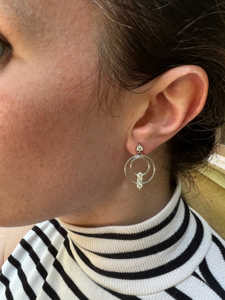 Celestial Cascade over 3/4 carat tw Natural Diamond Dangle Hoops in 14k White Gold