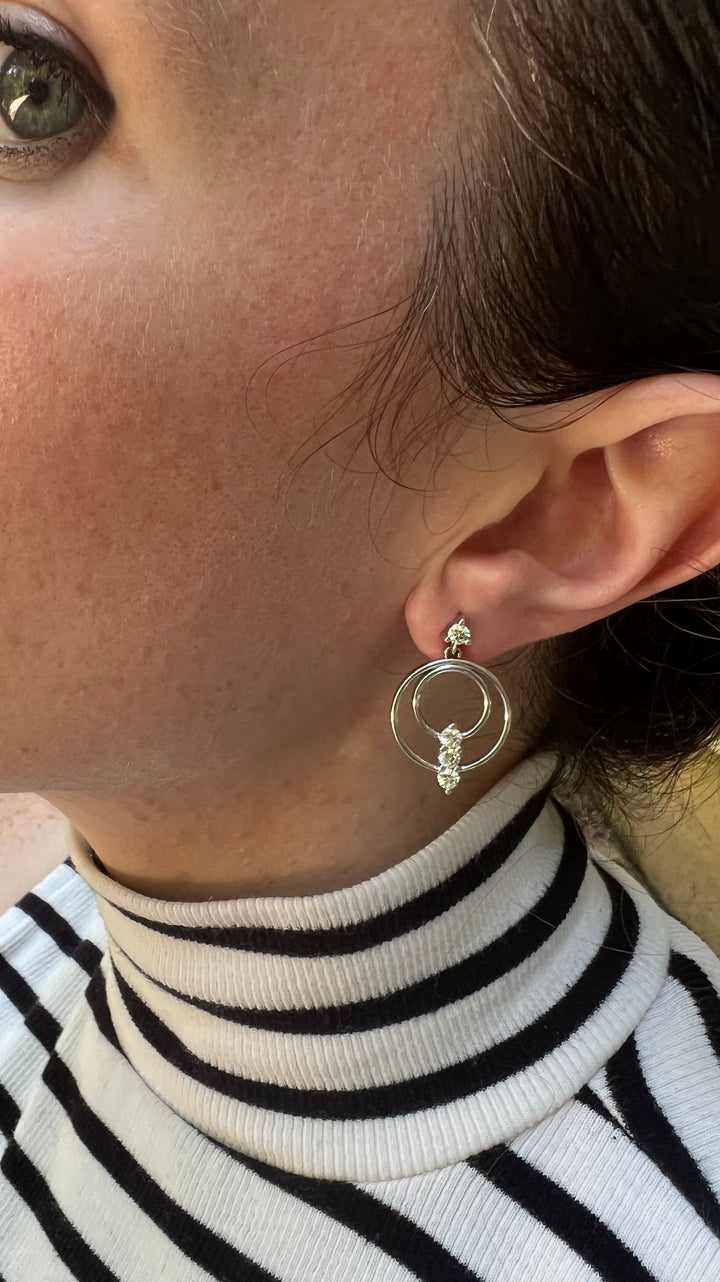 Celestial Cascade over 3/4 carat tw Natural Diamond Dangle Hoops in 14k White Gold