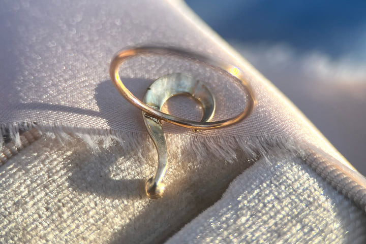 Private Art Nouveau Question Mark Pearl Ring in 14k Yellow Gold