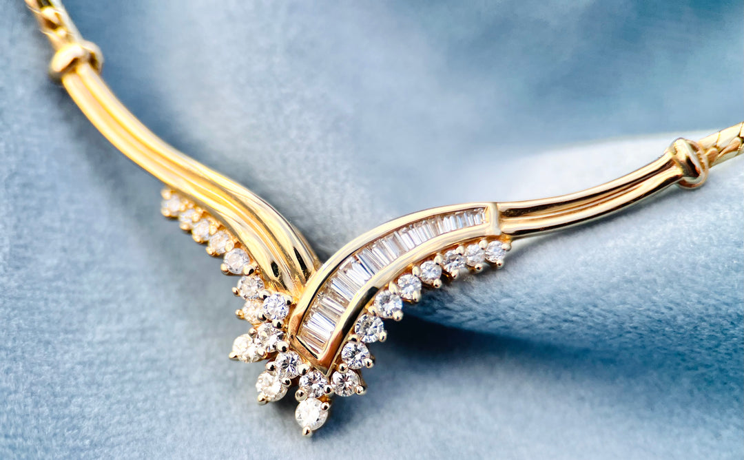 “The Golden Cascade” Vintage 1980’s Diamond Necklace in 14k Yellow Gold