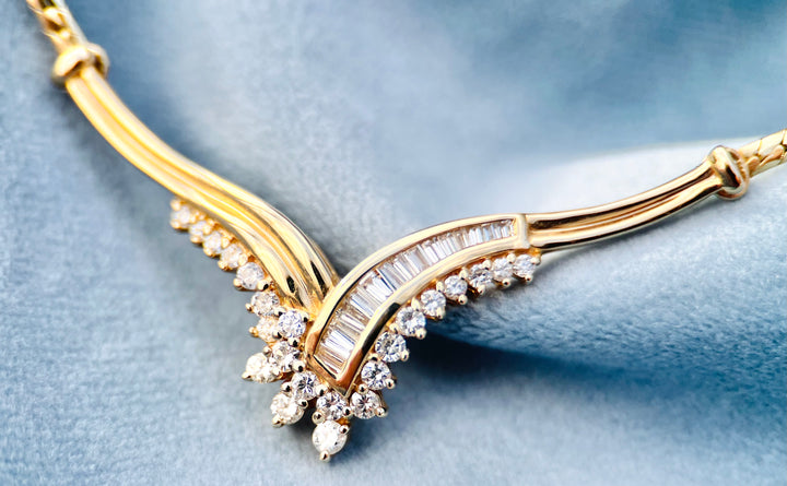 “The Golden Cascade” Vintage 1980’s Diamond Necklace in 14k Yellow Gold