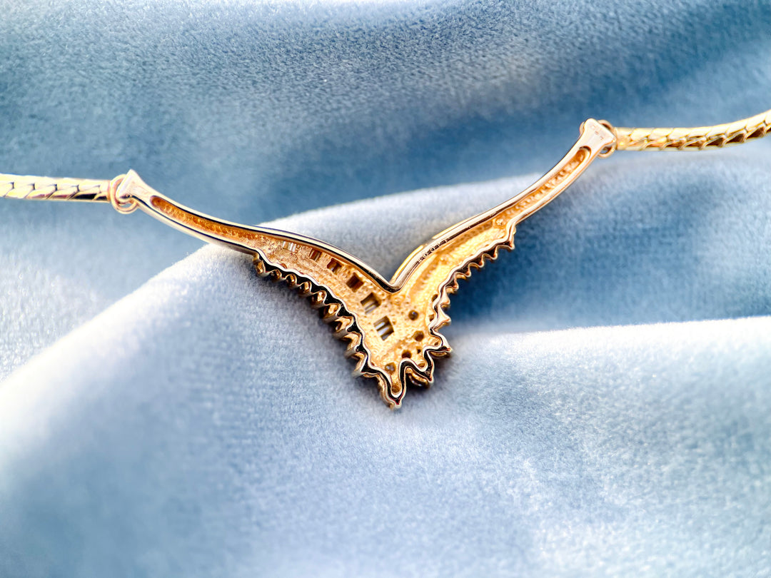 “The Golden Cascade” Vintage 1980’s Diamond Necklace in 14k Yellow Gold