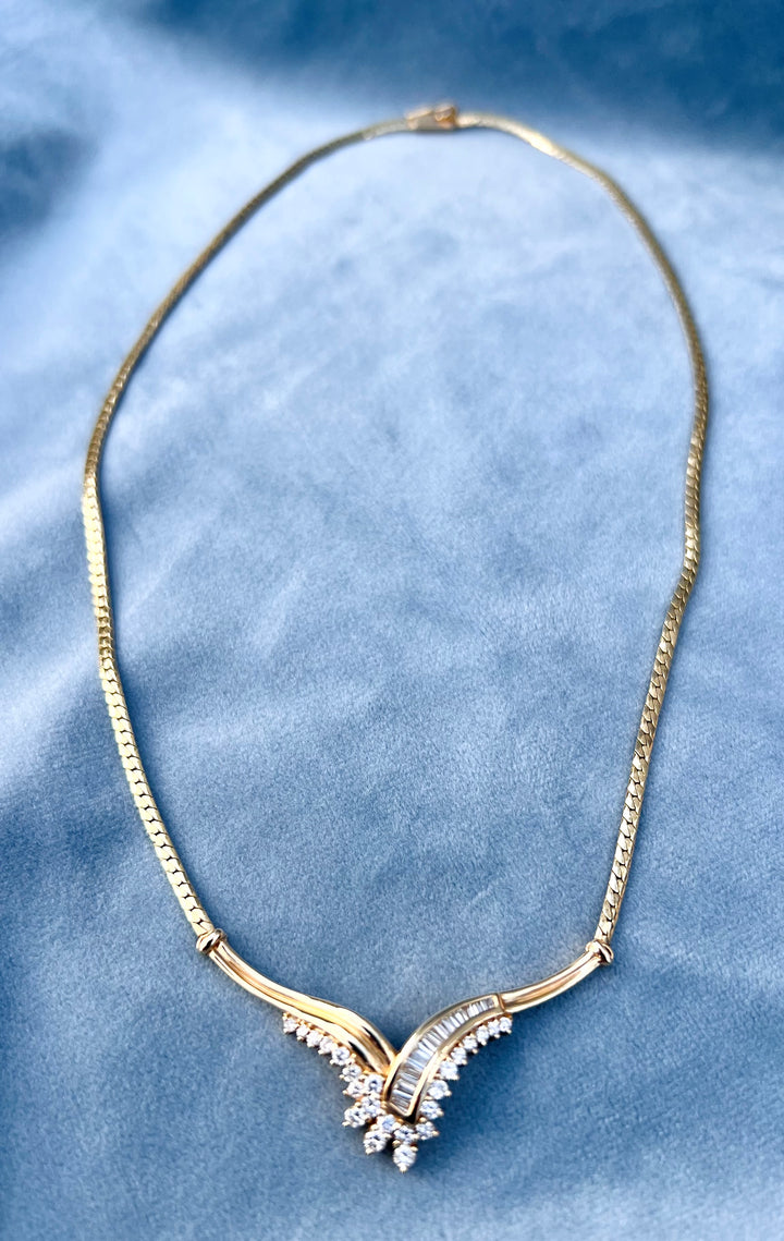 “The Golden Cascade” Vintage 1980’s Diamond Necklace in 14k Yellow Gold