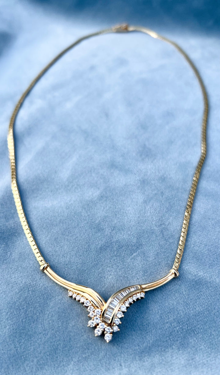 “The Golden Cascade” Vintage 1980’s Diamond Necklace in 14k Yellow Gold