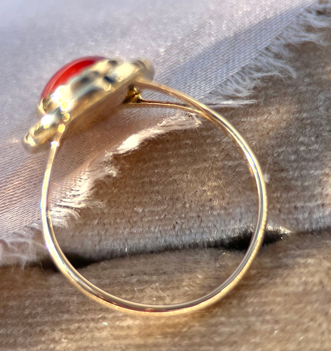 Signed Ed Kee Coral Navajo Ring in 14k Yellow Gold
