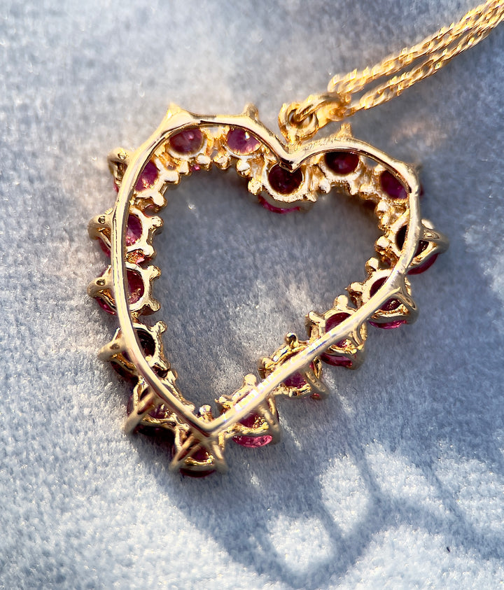 “The Heartstrokes” Over 2 Carat Ruby Pendant on Chain in 14k Yellow Gold