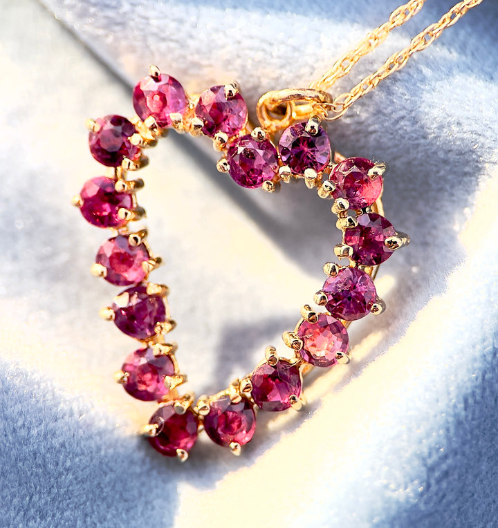 “The Heartstrokes” Over 2 Carat Ruby Pendant on Chain in 14k Yellow Gold
