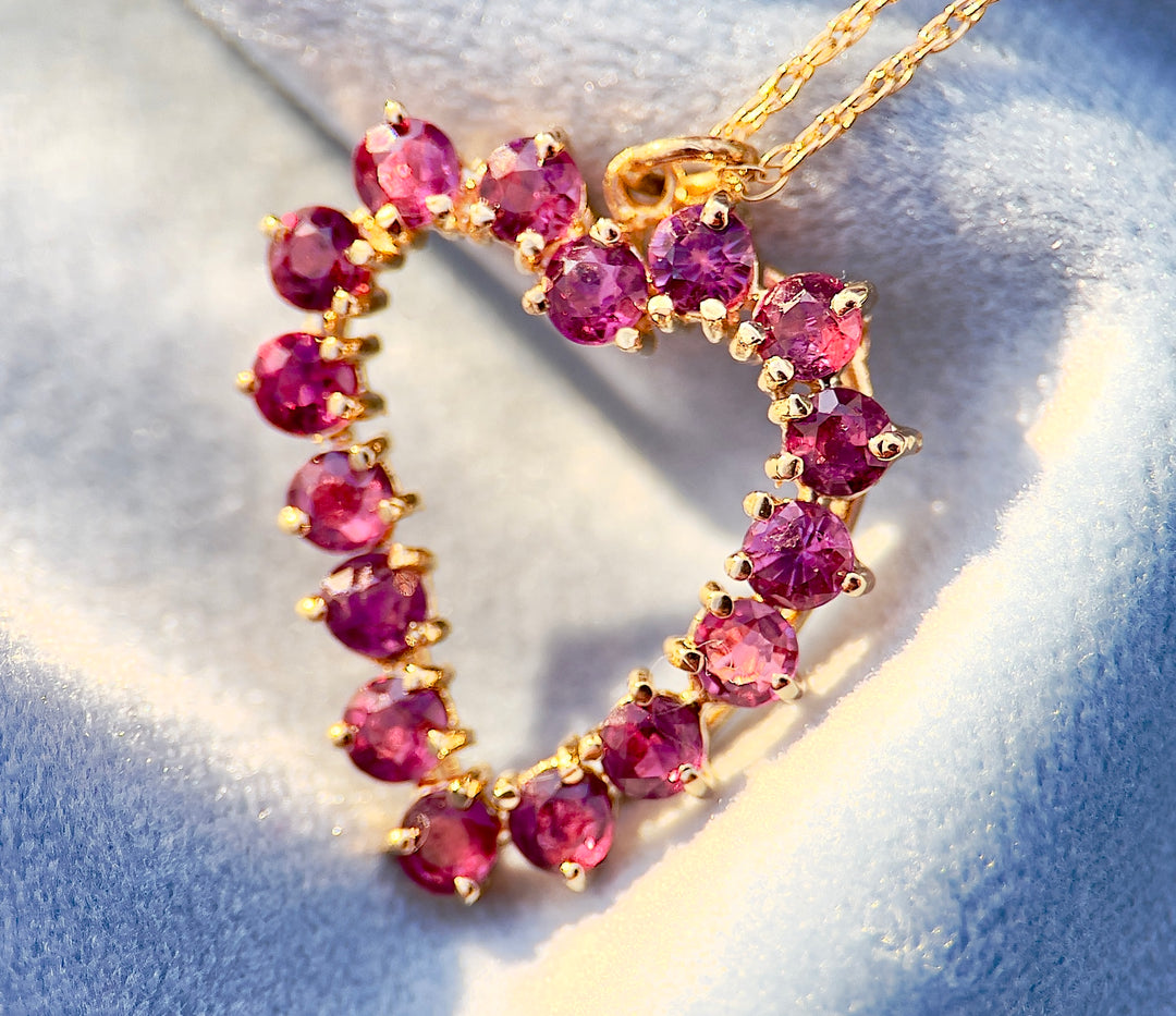 “The Heartstrokes” Over 2 Carat Ruby Pendant on Chain in 14k Yellow Gold