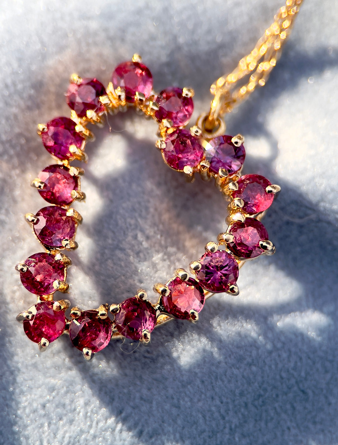 “The Heartstrokes” Over 2 Carat Ruby Pendant on Chain in 14k Yellow Gold